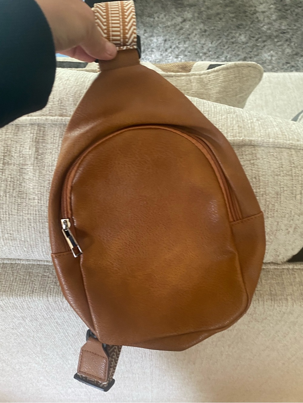 Sleek Tan Leather Crossbody Sling Bag